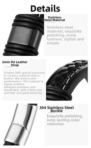 Nahaufnahme von 6mm schwarzem PU-Lederband mit poliertem 304 Edelstahl-Magnetverschluss