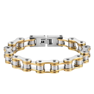 Bracelet homme bicolore argent et or en acier inoxydable style chaîne de vélo