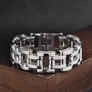 Bracelet pour Hommes Style Bicyclette Hip Hop en Acier Inoxydable Lourd Industriel Punk Chaîne de Vélo Bijoux Poli Couleur Acier