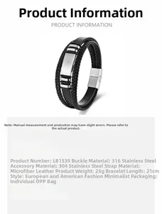 Detailed view of multilayer black woven leather bracelet with 316L stainless steel magnetic clasp