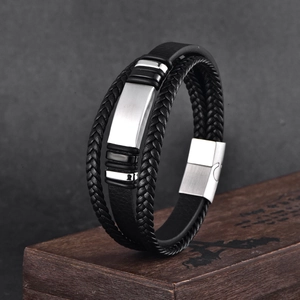 Men Multilayer Braided Leather Bracelet With Stainless Steel Magnetic Clasp Vintage Fashion Jewelry Hand-woven Wristband For Daily Wear