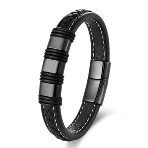 Minimalistisches schwarzes geflochtenes Lederarmband für Herren mit Magnetverschluss aus Metall