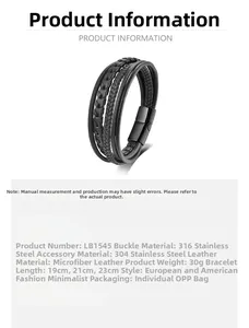 Detail of multi-layer braided leather bracelet with 316L stainless steel magnetic clasp