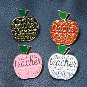 Enamel Apple Brooch Pin For Teacher I Am A Teacher What Is Your Superpower Quote Alloy Fruit Badge Jewelry Gift