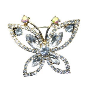 Broche papillon en cristal étincelant avec strass blancs et cristaux de marquise