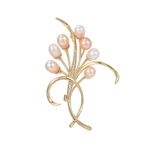 Elegante spilla a orchidea dorata con perle d'acqua dolce colorate e cristalli