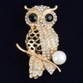 Vintage Owl Brooch Alloy Rhinestone Inlaid Faux Artificial Pearl Gold Plated Animal Shape Breastpin For Women Fashion Jewelry Gift