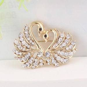 Eleganter Doppel Schwan Herz Brosche Luxus Strass Zinklegierung Corsage Für Damen Mode Accessoires Kleidung Schmuck Nadel