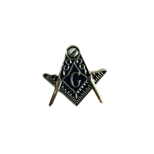Classic Freemasonry compass and square lapel pin with blue enamel and G initial