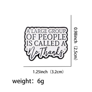 Cartoon metal enamel quote brooch for clothes with dimension details and black border