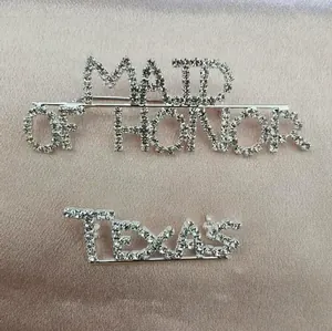 Elegant Copper Rhinestone Letter Brooch For Women Wedding Party Maid Of Honor Texas Alphabet Sparkling Clothing Pin Jewelry