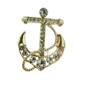 Sparkling rhinestone anchor brooch in gold-plated alloy for men suit and navy style fashion