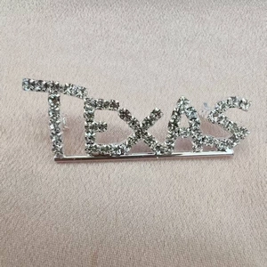 Sparkling silver Texas letter brooch pin with crystals for jackets and wedding gifts