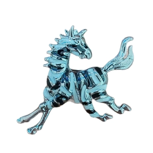 Elegante spilla a forma di cavallo con motivo zebrato blu in lega di alta qualità