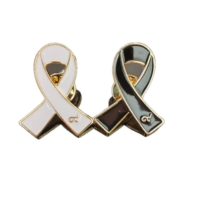 Set of black and white ribbon enamel pins with Thai number nine in gold plating