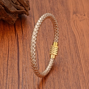 Minimalist Braided Leather Bracelet With Stainless Steel Magnetic Clasp Geometric Rhombic Pattern Unisex Fashion Jewelry Wristband