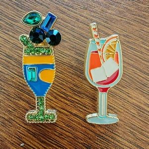 Creative Cocktail Glass Brooch Set Alloy Rhinestone Enamel Drink Pins For Backpack Clothing Accessories For Women Jewelry