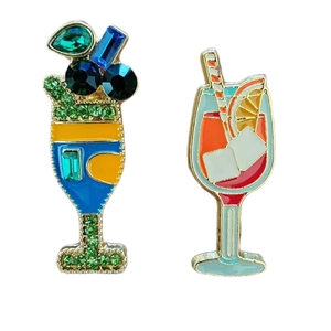 Cocktail glass brooch set with colorful rhinestones and colorful enamel pin finish