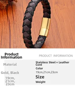 Makroaufnahme des goldenen Edelstahl-Magnetverschlusses am geflochtenen Lederarmband