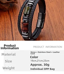 Tableau détaillé des spécifications du bracelet multi-rangs en cuir et oeil de tigre