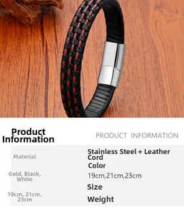 Dettaglio del bracciale in pelle intrecciata con chiusura in acciaio inossidabile lucido