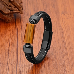 Vintage Handgemachtes Herren Lederarmband Mit Natürlichem Tigerauge-Stein Edelstahl Magnetverschluss Gewebtes Geflecht Retro Schmuck