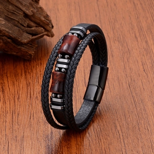 Bracelet Vintage Multicouche en Cuir Tressé pour Hommes Avec Pierre d'Oeil de Tigre Naturelle Fermoir Magnétique en Acier Inoxydable