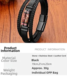 Detail eines mehrlagigen Lederarmbands mit Tigerauge-Steinen und Magnetverschluss