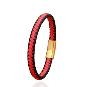 Bracelet minimaliste en cuir tressé pour homme avec fermoir magnétique en acier doré