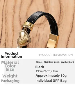 Detailansicht Lederarmband mit goldenem Herzanhänger LOVE und Größenangaben in cm
