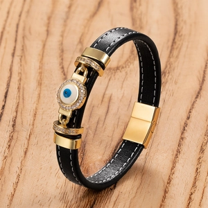 Böses Auge Lederarmband Edelstahl Magnetverschluss Punk Ethno Hand Der Fatima Zirkonia Anhänger Armreif Für Herren Damen