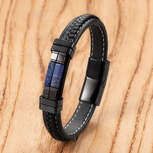 Heren Meerlaagse Leren Gevlochten Armband Natuursteen Roestvrij Staal Magnetische Gesp Mode Punk Sieraden Heren Sieraden