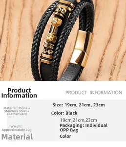 Detail view of men's leather bracelet showing dumbbell charm with LIVE LIFT engraving
