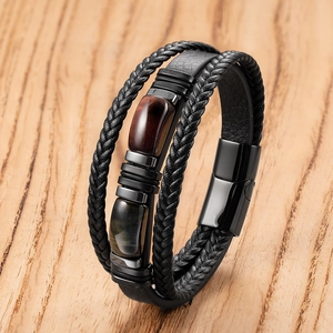 Bracciale da Uomo Vintage in Pelle Multistrato Con Chiusura Magnetica in Acciaio Inossidabile Pietra Occhio di Tigre Naturale Gioielli Intrecciati Fatti a Mano