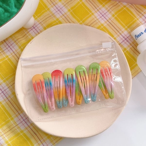 Set of 10 rainbow glitter gradient snap hair clips for girls in a transparent mini bag