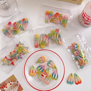 Kids Rainbow Gradient Metal Hair Clips Set Glitter Sequins Star Heart Square Shape BB Barrettes Hair Accessories For Girls