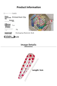 Macro view of 5cm printed drip glue hair clips with strawberry and floral patterns