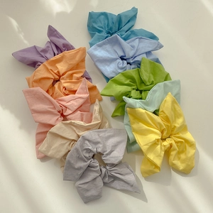 Korean Style Candy Color Cotton Fabric Scrunchies With Bow Knot Elastic Hair Ties For Women Girls Daily Hair Accessories