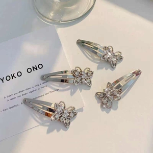 Vintage Silver Butterfly Hair Clips Rhinestone Inlaid Alloy BB Clips Butterfly Wings Hair Pins For Women Girls Hair Accessories