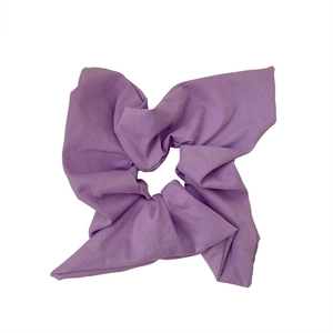 Chic lilac purple fabric scrunchie with soft cotton-linen texture and ruffled design