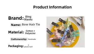Détails d'élastiques à cheveux nœud en coton faits main, vendus par lot de deux pièces
