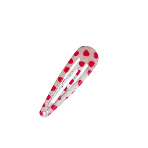 Cute pink strawberry printed BB hair clip for girls with a smooth lacquered resin finish
