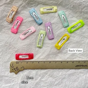 3cm handmade pearl ribbon BB hair clips in assorted colorful macaron fabric wrapping