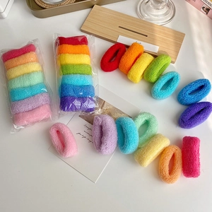 Chouchous en Nylon Tissu Éponge Arc-en-Ciel Macaron Haute Élasticité Attache Queue de Cheval pour Femmes Filles Enfants Accessoires de Cheveux
