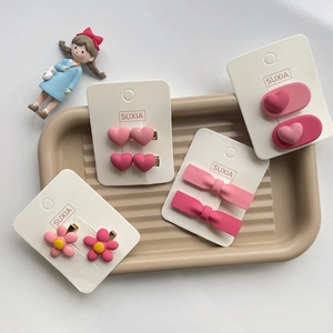 Sweet Pink Heart Bow Flower Hair Clips For Girls Matte Resin Children Hairpins Cute Bangs Edge Clip Hair Accessories
