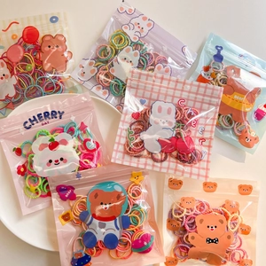 Rainbow high elasticity hair bands set for babies in colorful cartoon resealable bags