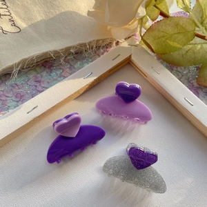Korean Style Heart Hair Claw Clip For Kids Girls Purple Transparent Glitter Metal Hairpins Shark Clip Hair Accessories
