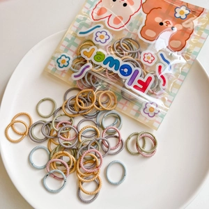 Detailed macro view of colorful high-elastic mini hair ties in cute bear gift packaging