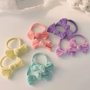 10-piece gradient candy color bow hair ties set with vertical ribbed knit texture