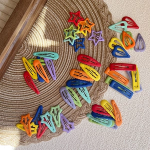 Matte Rainbow Hair Clips Set For Kids Cute Star Heart Metal Snap Clips Colorful Daily Hair Accessories With Storage Box
